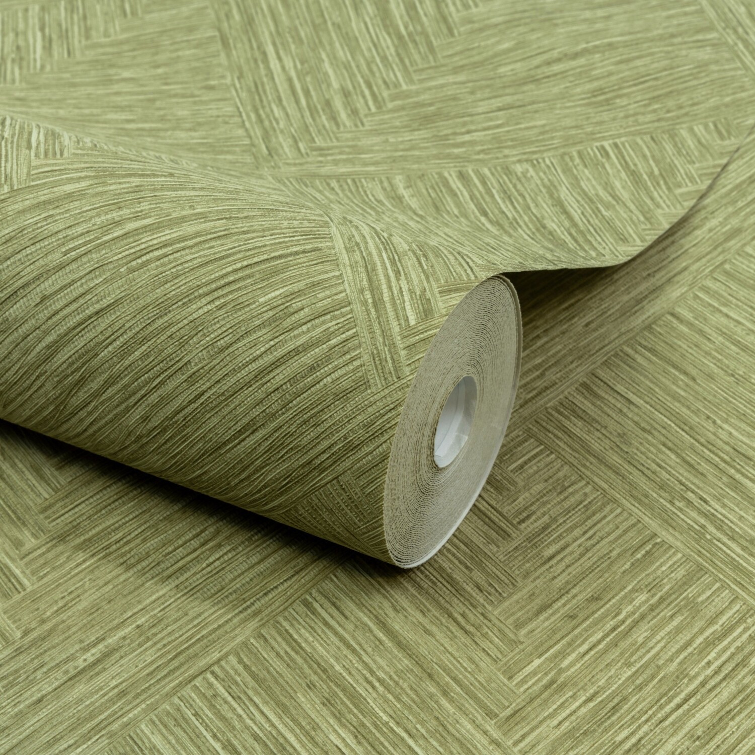 B&Q - Boutique Loni Geometric Natural Weave Luxury Weight Embossed WallpaperMoss Green - Image 2