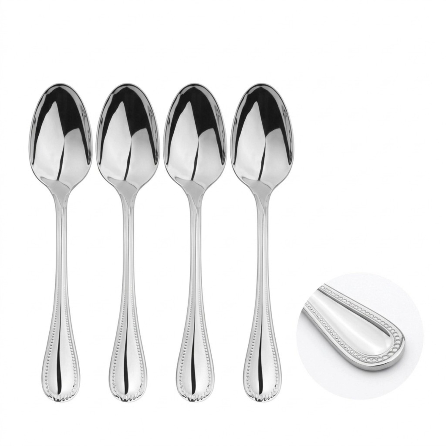 Glim & Glam Cutlery Sets Stainless Steel 18/8 Teaspoon 4Pc Set Catering Bead - Silver