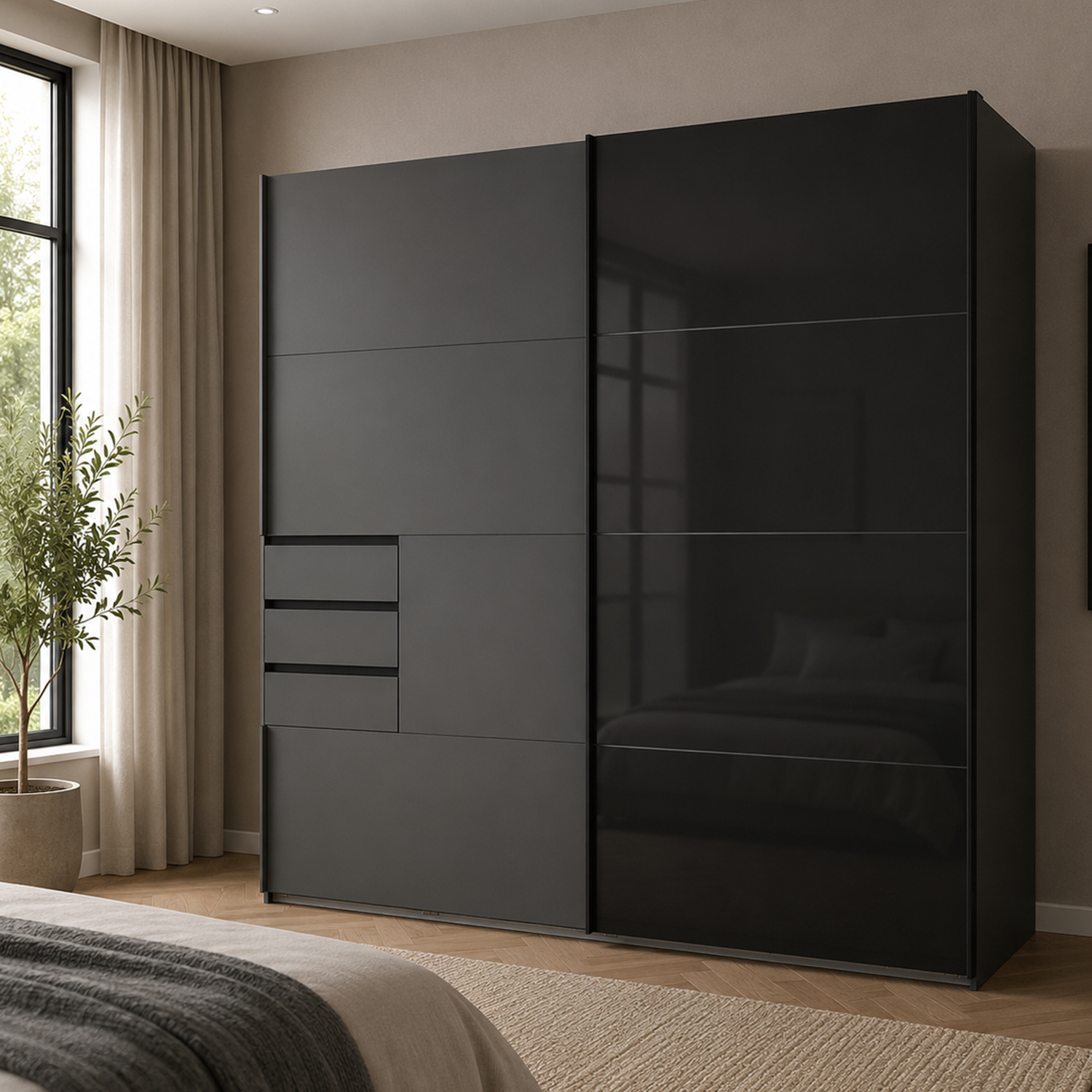 Kdmd Saigon 225Cm Graphite Sliding Doors Wardrobe - Grey