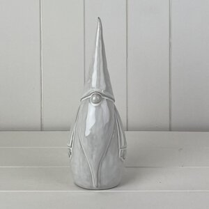 White Glazed Ceramic Gonk Ornament with Textured Detail