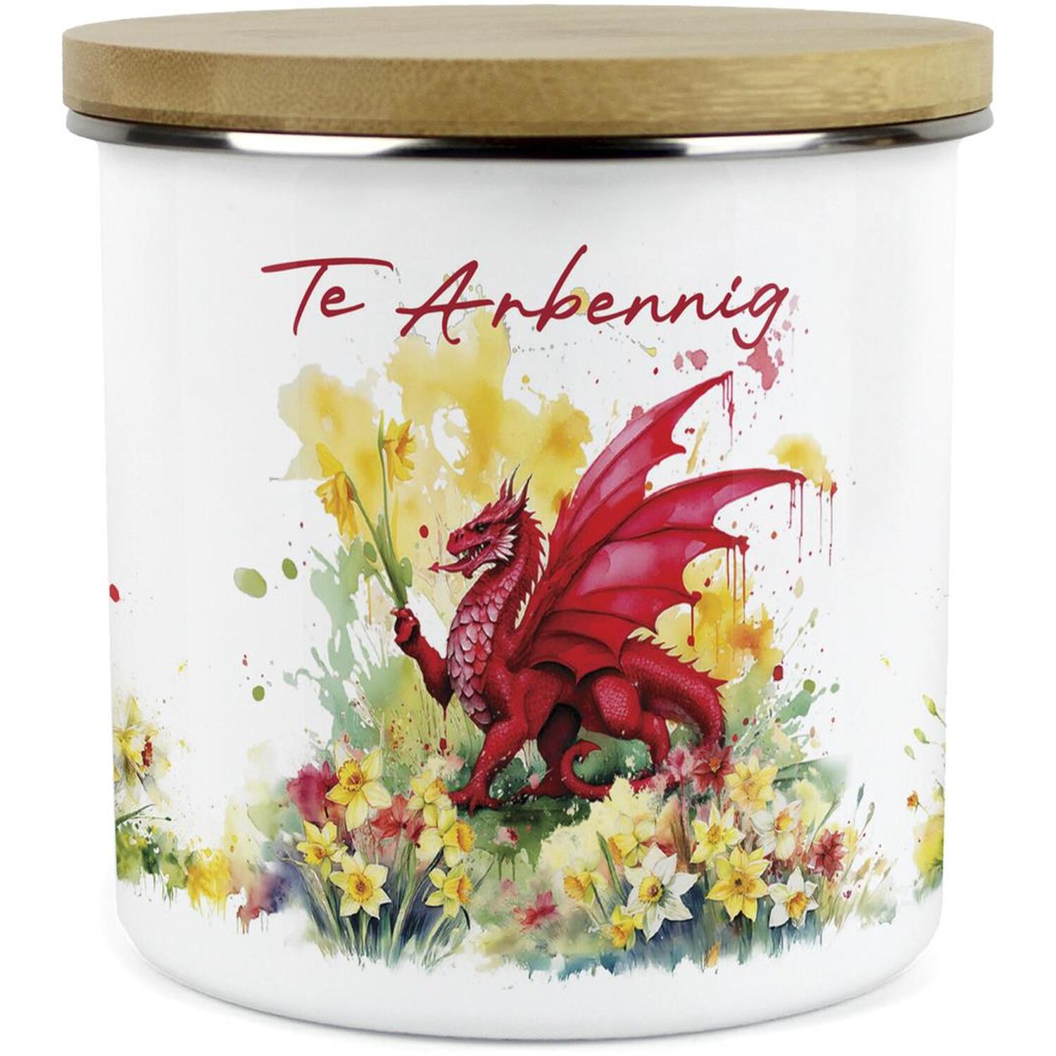 Purely Home Daffodils & Welsh Dragon Large Kitchen Storage Canister (Welsh) - White