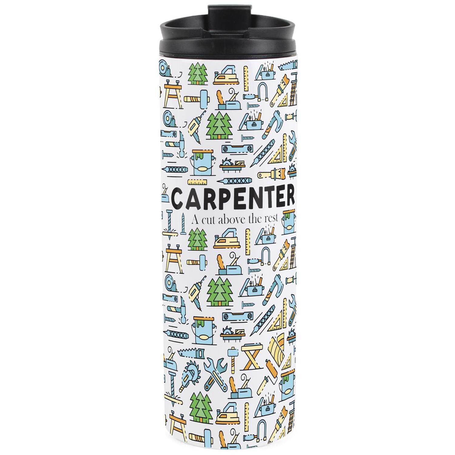 Purely Home Novelty Carpenter Travel Flask - Reusable Stainless Steel Tumbler Gift - Multicoloured