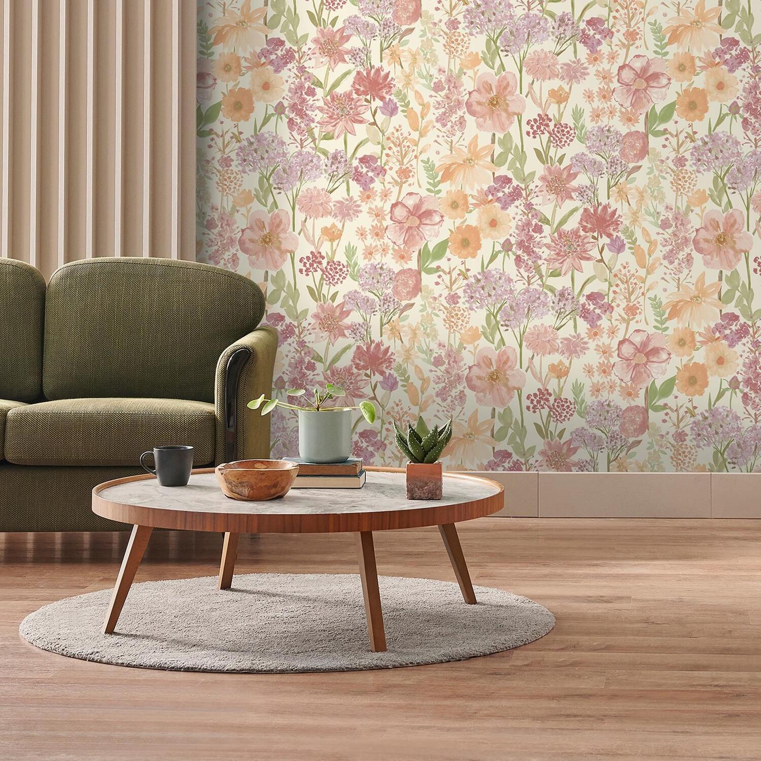 Pink Purple Floral Wallpaper Wildflowers Cream Smooth Finish Paste The Paper - Image 2