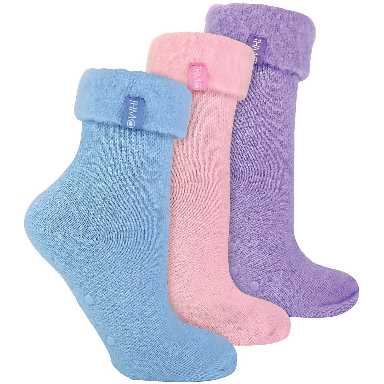 Thmo Ladies 3 Pack Plain Thermal Slipper Bed Socks - Image 3
