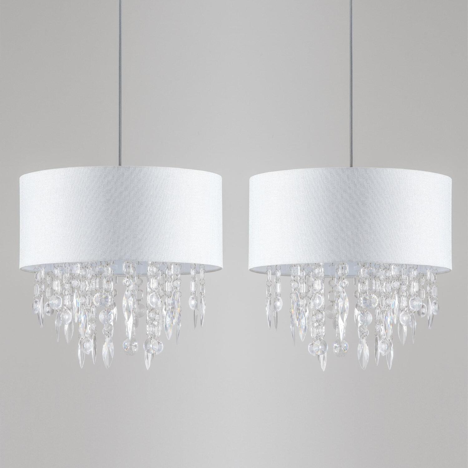 First Choice Lighting Pair Large 40Cm Easy Fit Shade White Silver Fleck Acrylic Droplets - White
