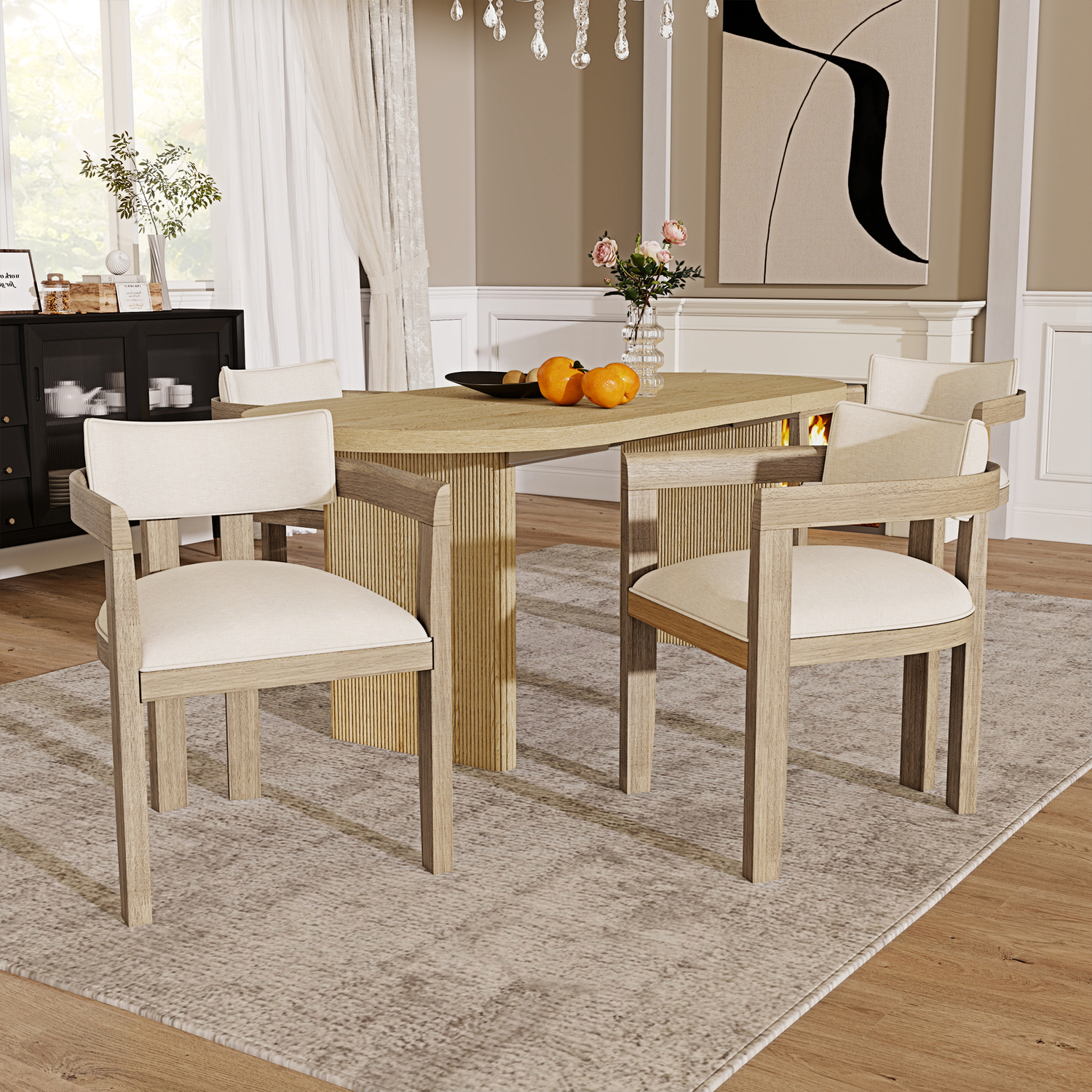 Aka Linen Dining Chairs With Solid Wood Legs, Natural Colour, Set Of 4 - Natural