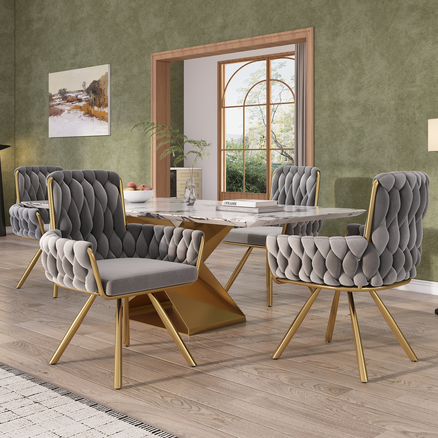 Aka Velvet Dining Chair, Luxurious Swivel Chair With Four Metal Legs, Grey, Set Of 4 - Grey