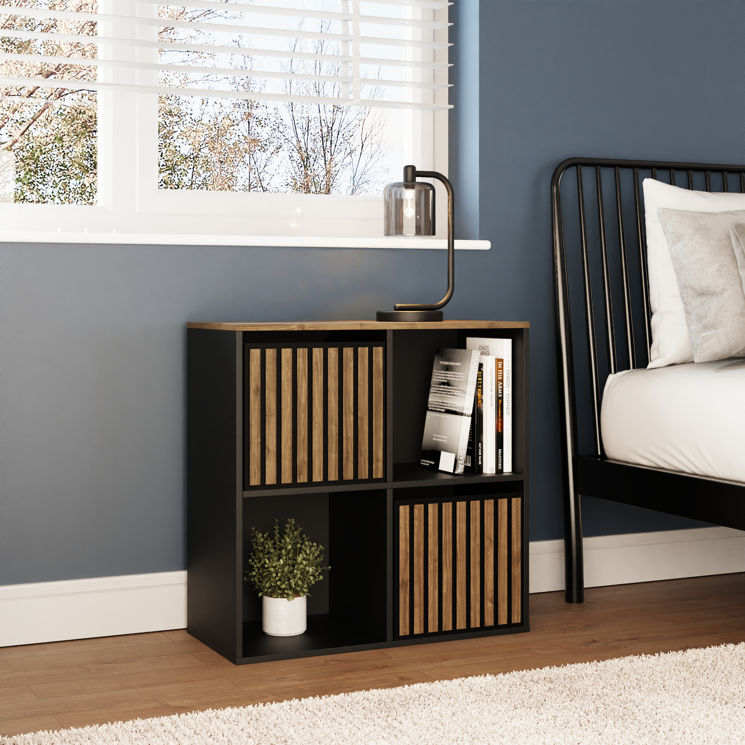 GFW Kube 2x2 Black and Walnut Shelf Storage Cube - Image 7