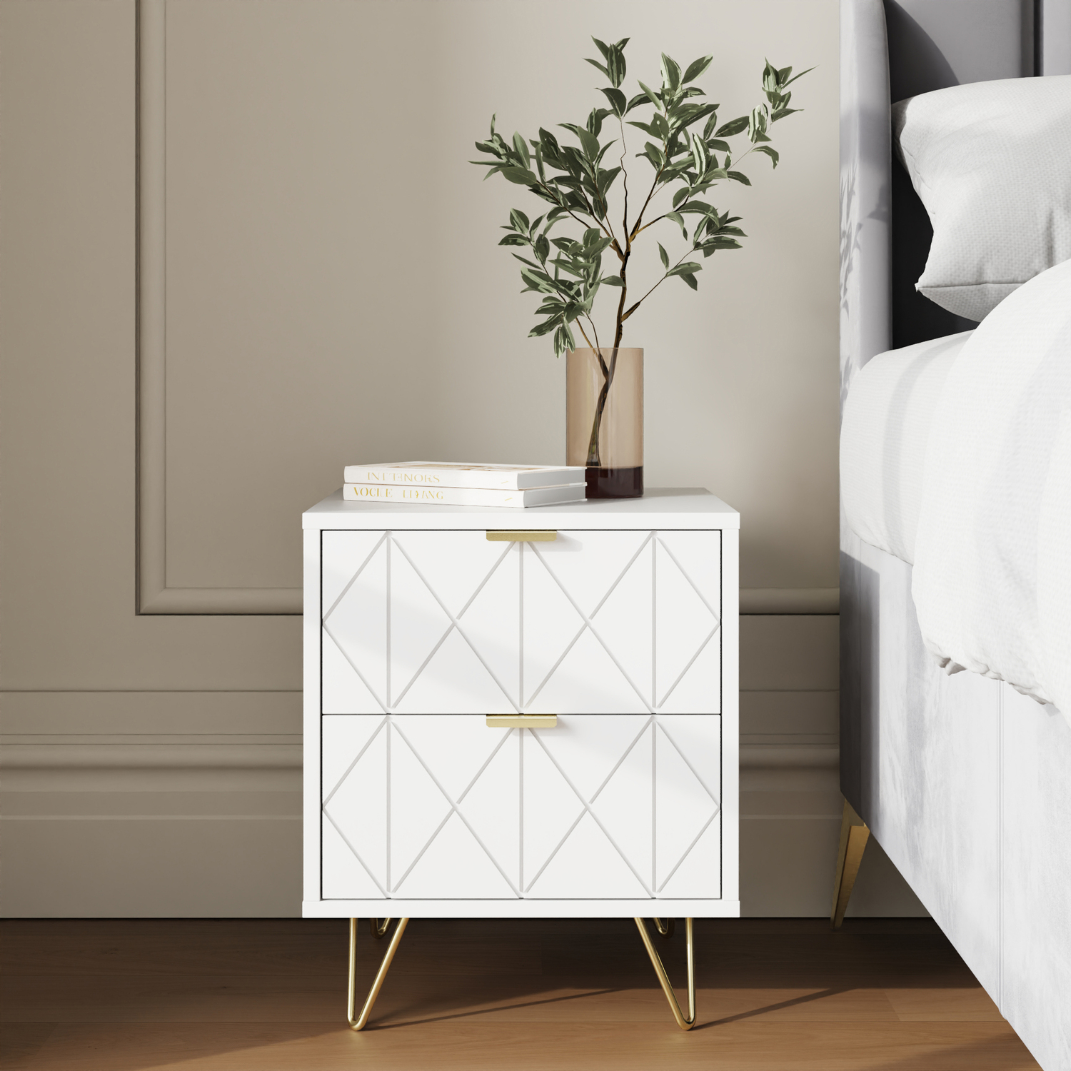 GFW - Alora - Bedside Table - 2 Drawer - White - Image 3