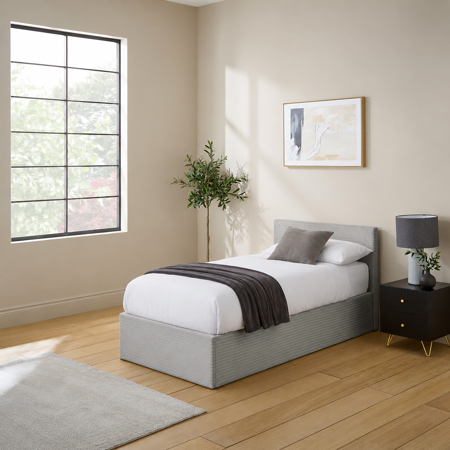 GFW - Ottoman Bed - Corduroy - Single - Grey - Image 5