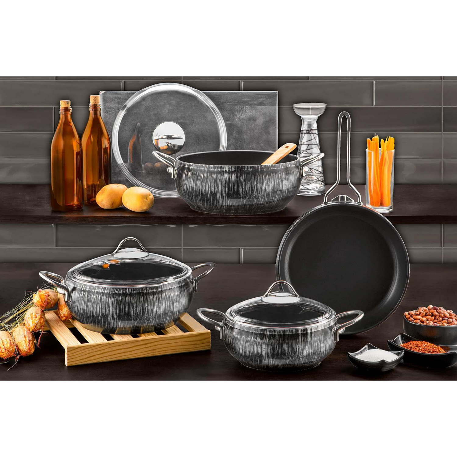 Rozi Silver Alize Collection 7-Piece Non-Stick Granite Cookware Set (Silver) - Image 3