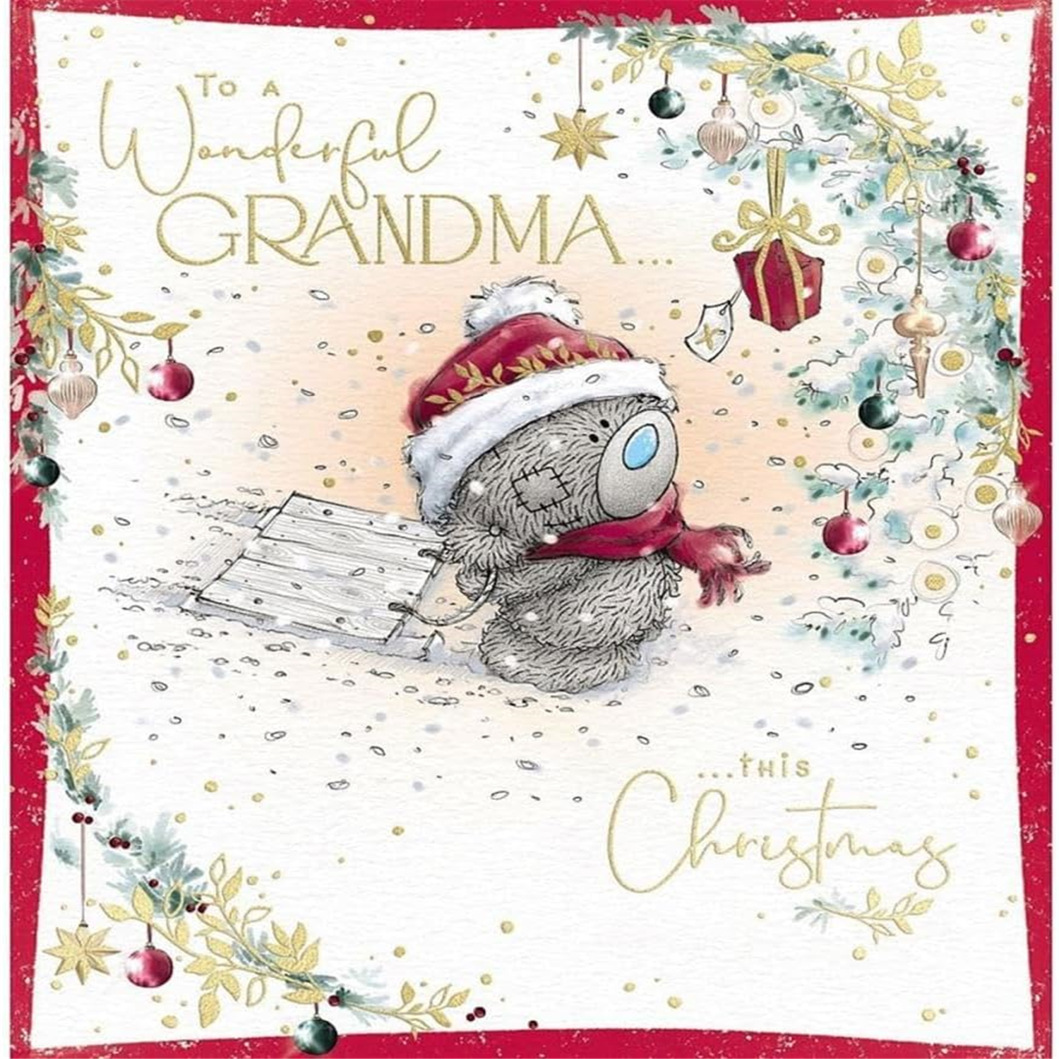 Me To You Bear Pulling Sledge Wonderful Grandma Christmas Card - Red