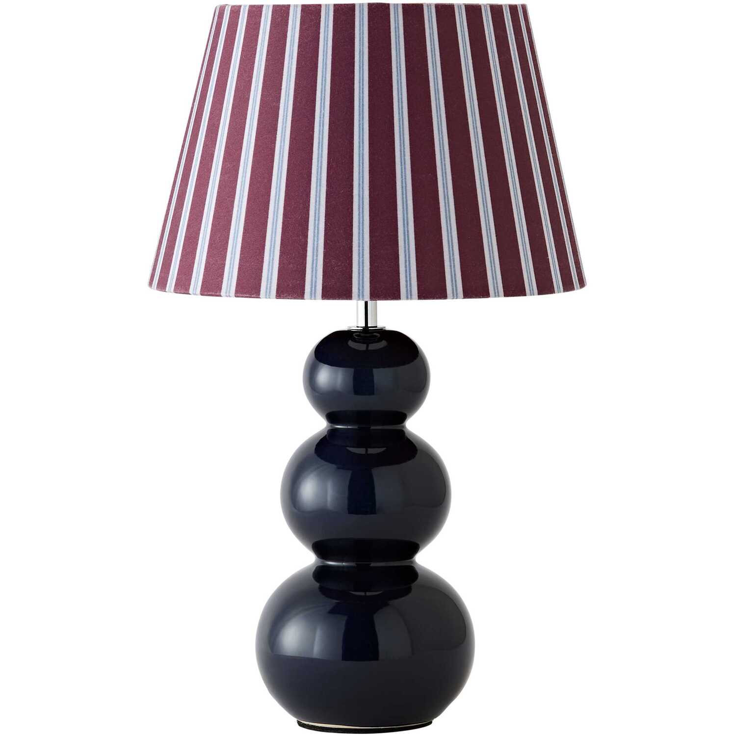 Valuelights Edie Striped Print Shade Ceramic Bobble Base Table Lamp - Navy Blue / No - Navy / No