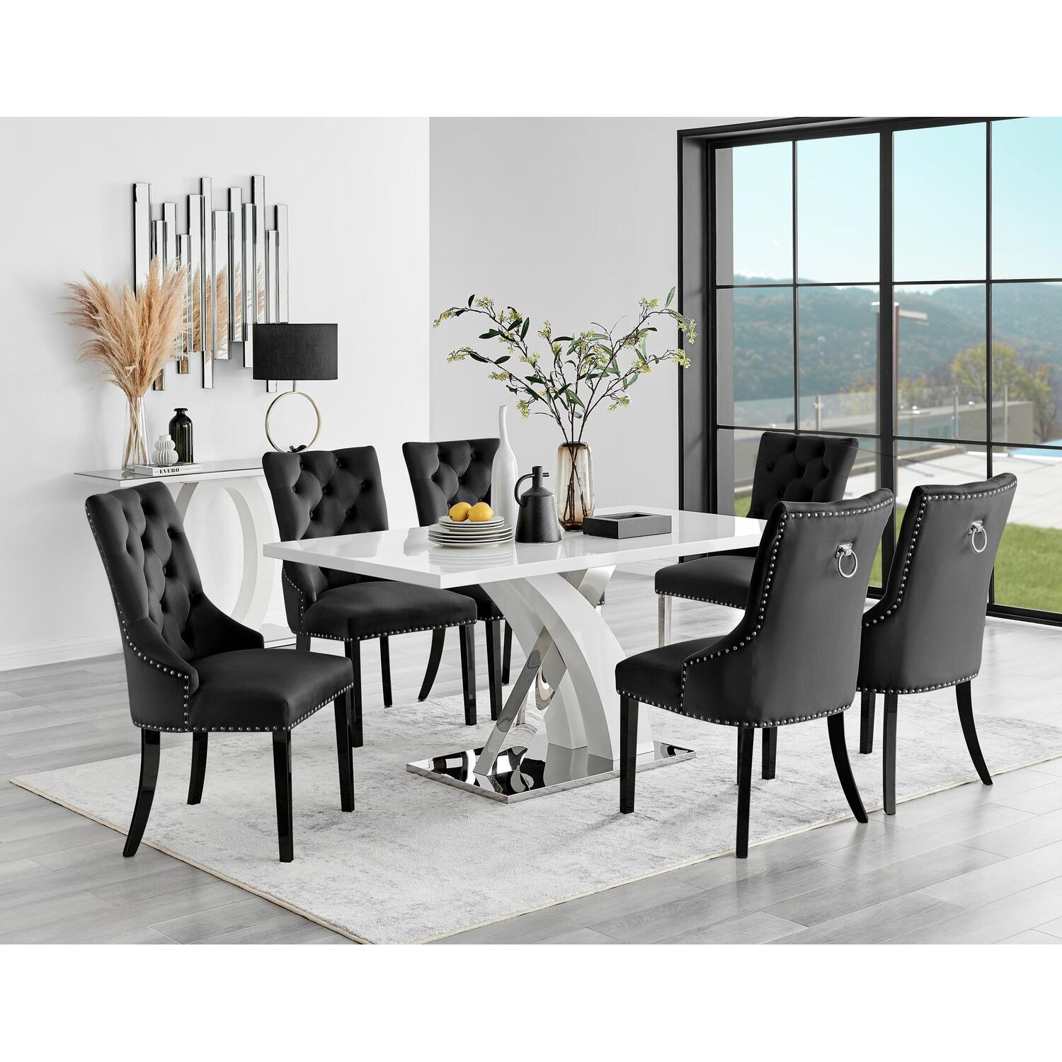 Furniturebox Uk Atlanta 6 White Dining Table & 6 Belgravia Black Leg Chairs - Black