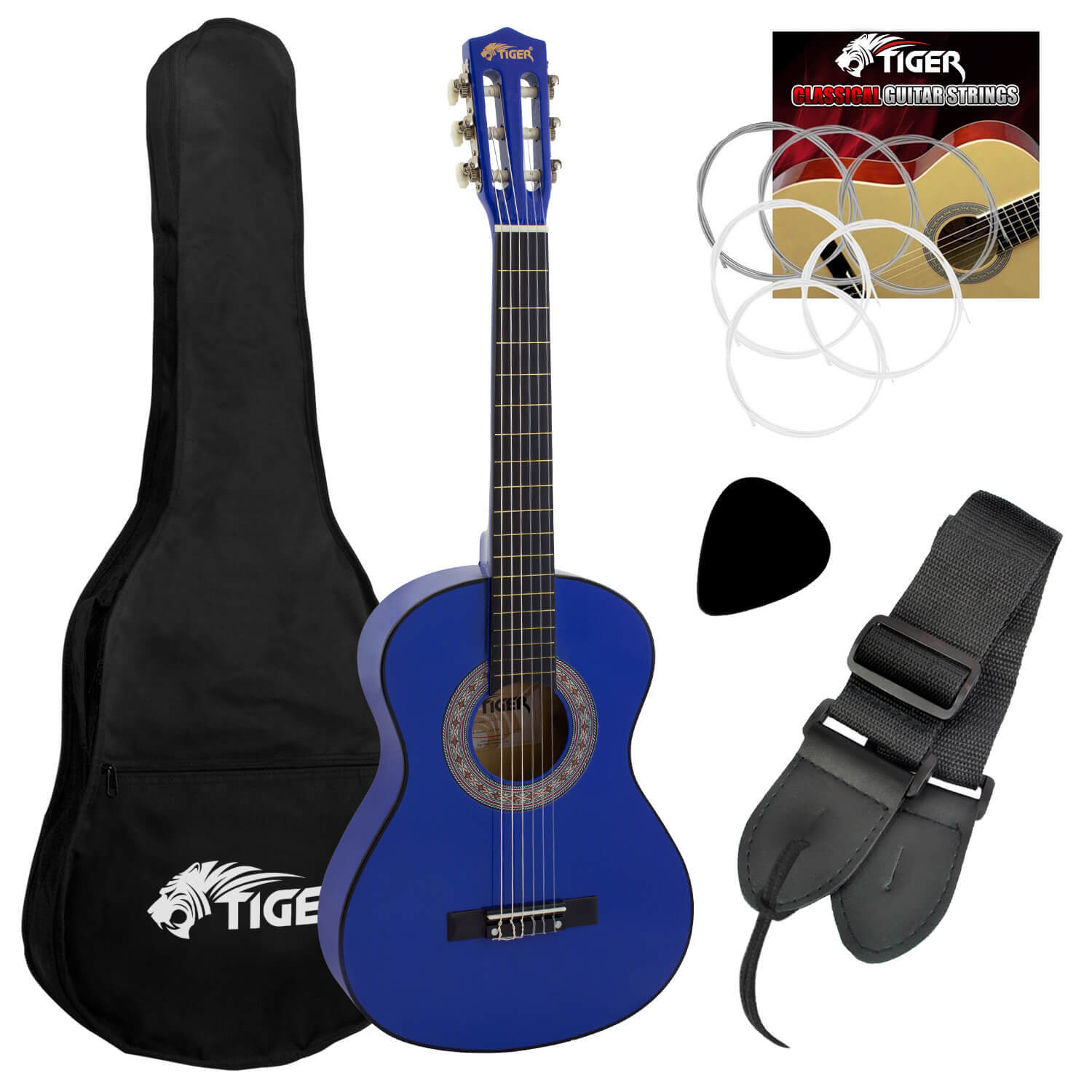 Tiger CLG4-BL 3/4 Size Classical Spanish Guitar Pack - Blue - Image 2