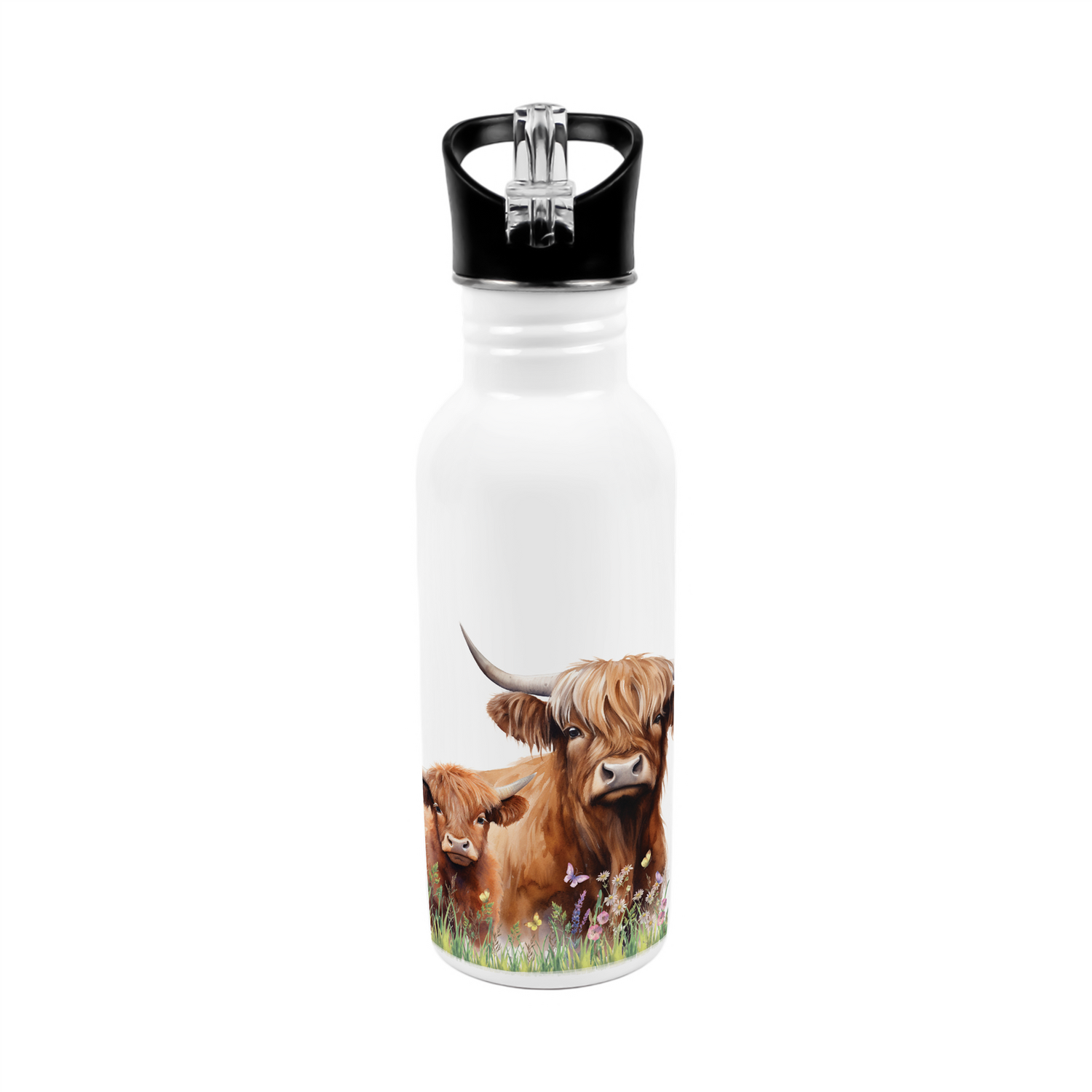 Purely Home Highland Cow & Calf Metal Canteen Water Bottle - Brown
