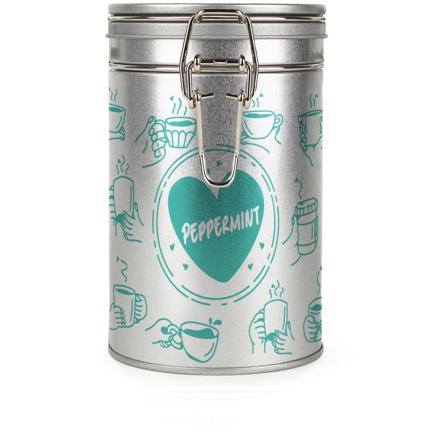 Purely Home Peppermint Tea Heart Canister - Silver Metal Kitchen Storage Container - Turquoise - Image 3