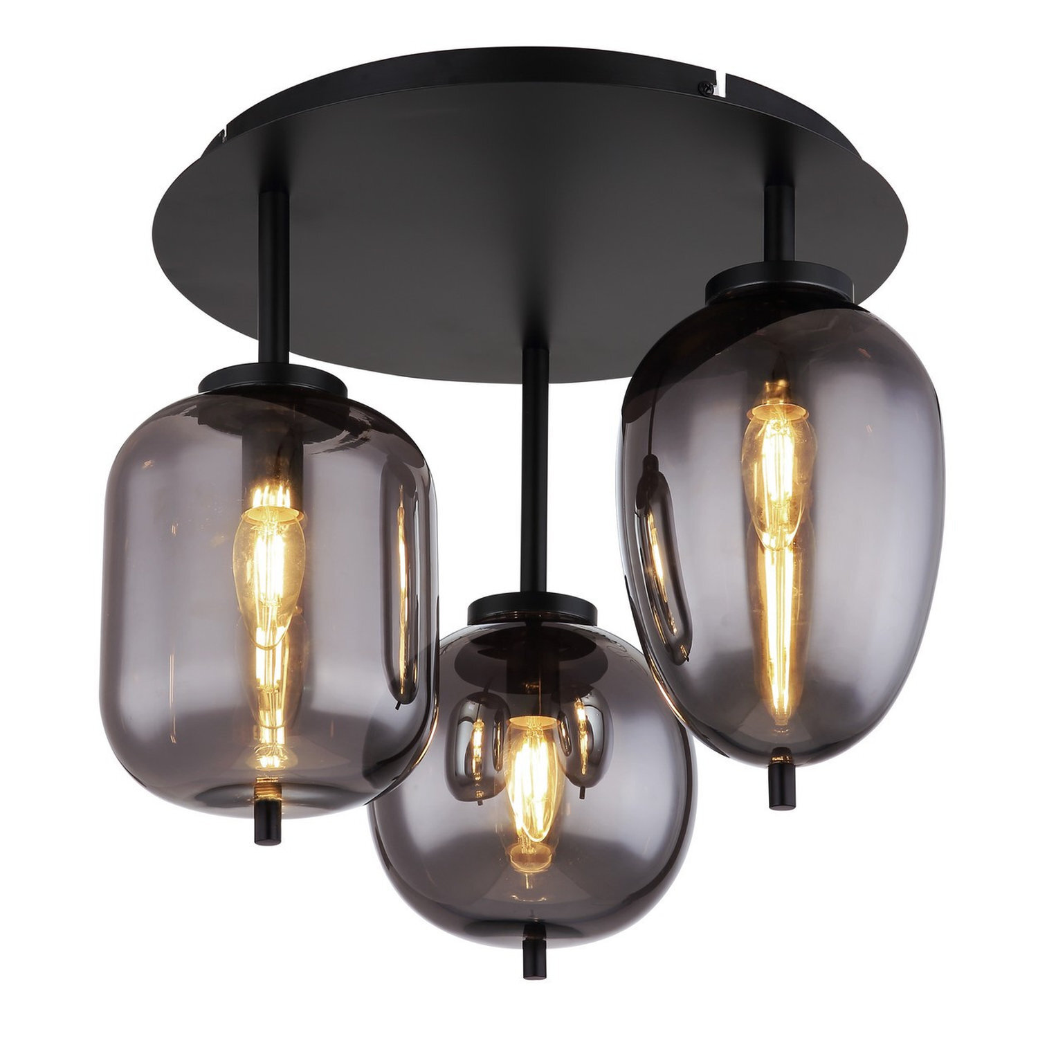 Netlighting Unisex Black Y Globe Ceiling Light Matt Smoke Glass Shade 3X E14 Size 3 - Image 3