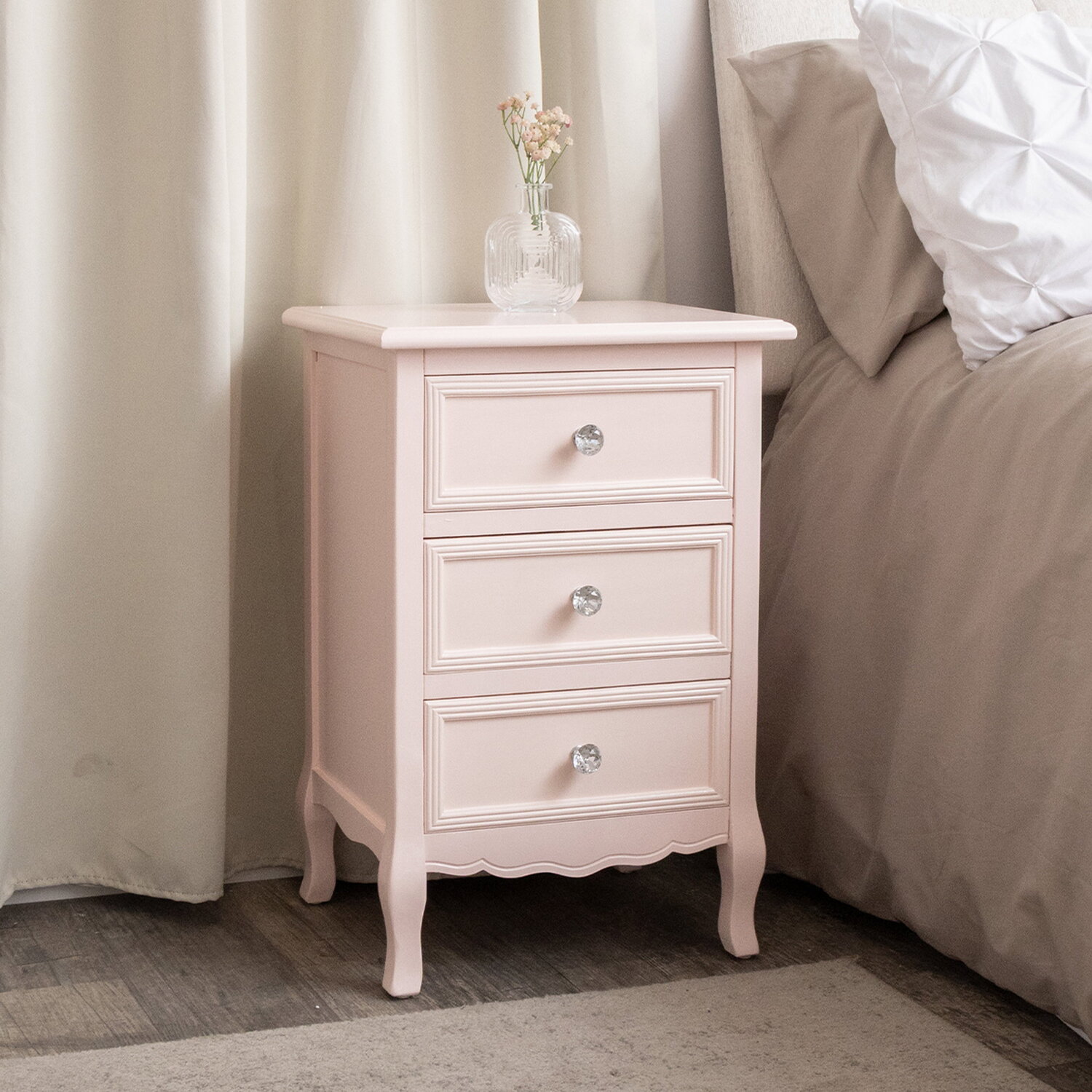 Pink Drawer Stuff Pink 3 Drawer Bedside Table - Sophia Pink Collection