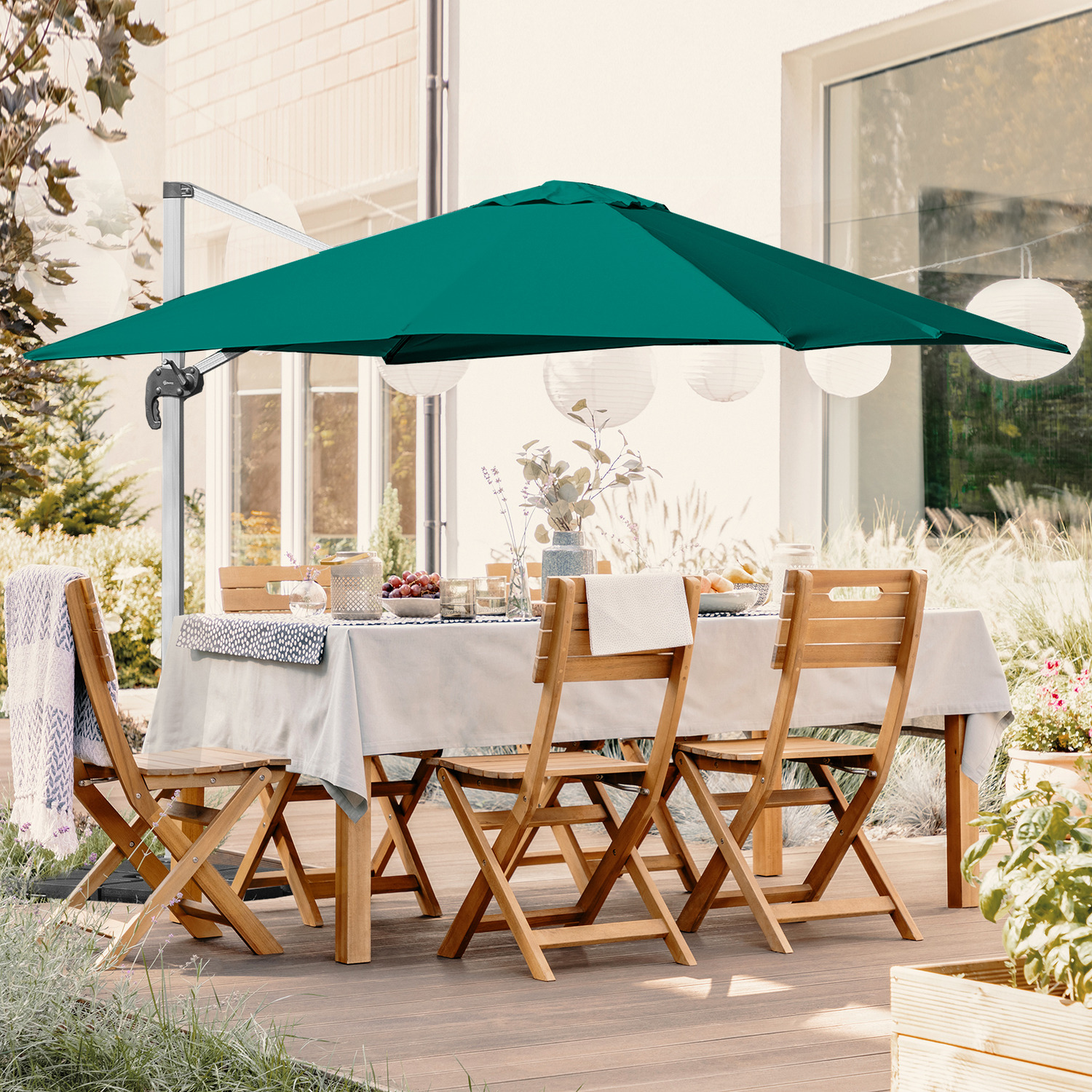 Outsunny - Square 3m Patio Parasol - Green thumbnail