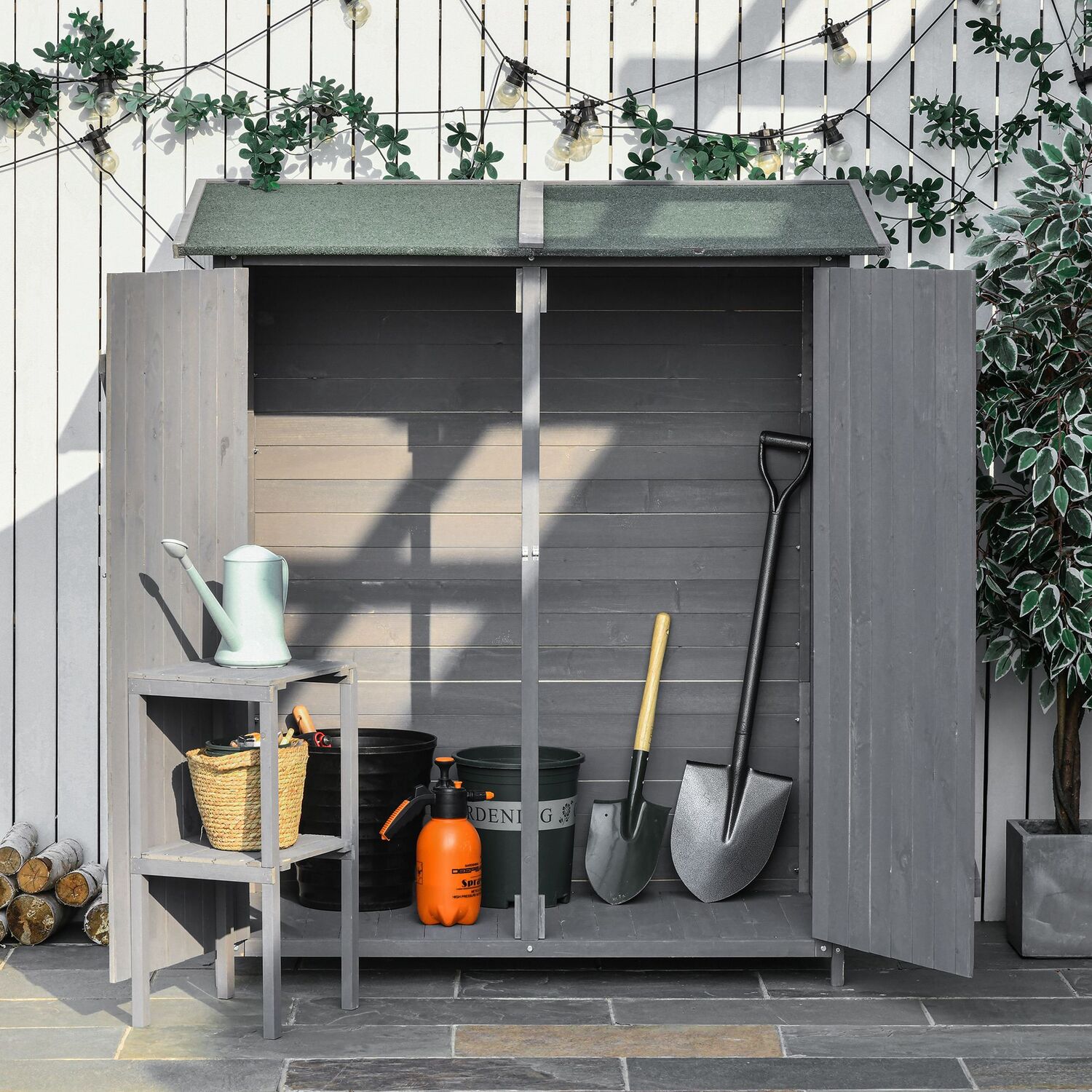 Outsunny Grey Garden Storage Shed Tool Organizer W/ Table, 139X75x160cm, - Image 6