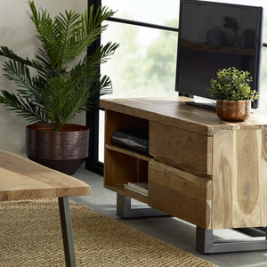 Natural Small Wooden 2 Drawer TV Stand In Oak