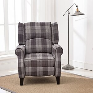 Grey Eaton Wing Back Fireside Check Fabric Recliner Armchair shot 2417097