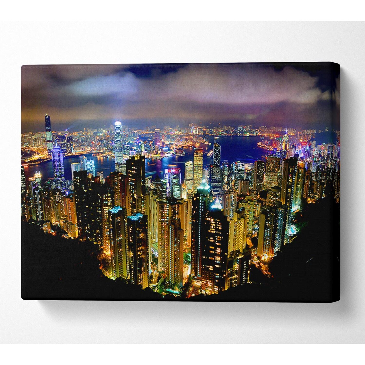 Wallart-Direct - Hong Kong Night Light Canvas Print Wall Art - Yellow / 101.6cm thumbnail