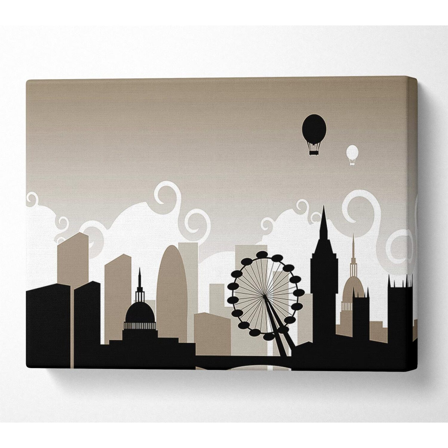 Wallart-Direct - London City Outline Beige Canvas Print Wall Art - Yellow / 101.6cm thumbnail