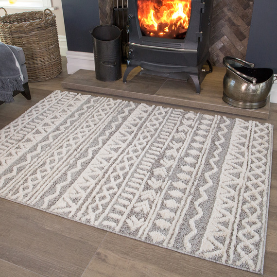 Aztec Geometric Soft Scandi Shaggy Area Rug