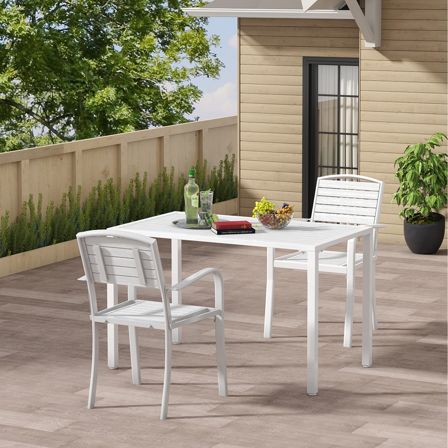 Livingandhome - Outdoor Dining Table with Parasol Hole - White / 120cm thumbnail