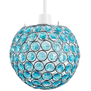 Modern Chrome Globe Ceiling Light Shade With Teal Acrylic Crystal Effect Jewels