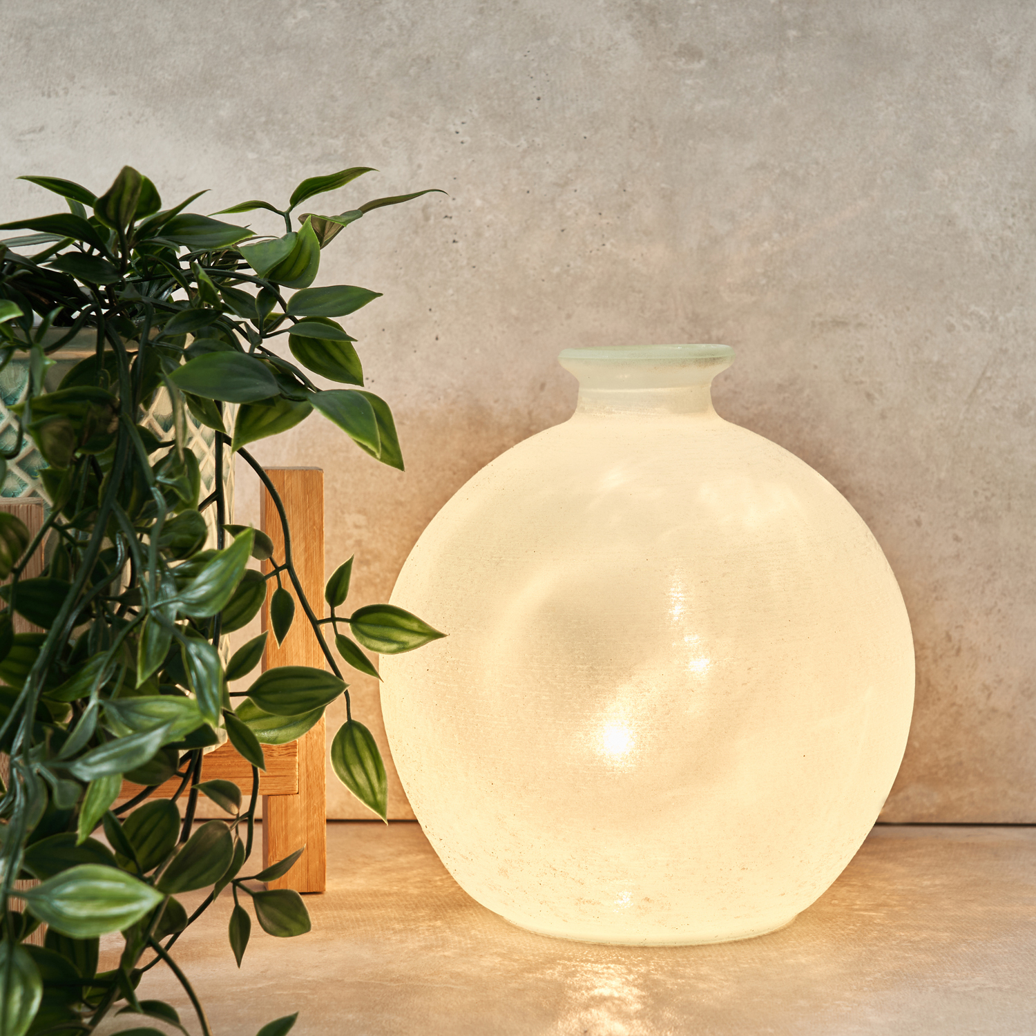 Small Globe Frosted Glass Vase Table Lamp - White