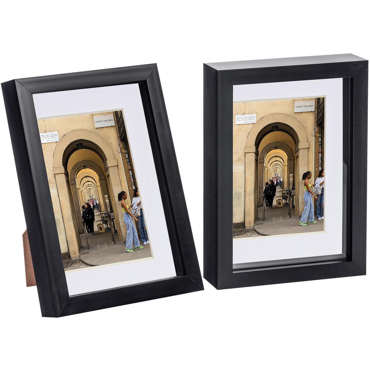 3D Box Photo Frames with 4" x 6" Mounts - A5 (6" x 8") - BlackWhite - Black/White