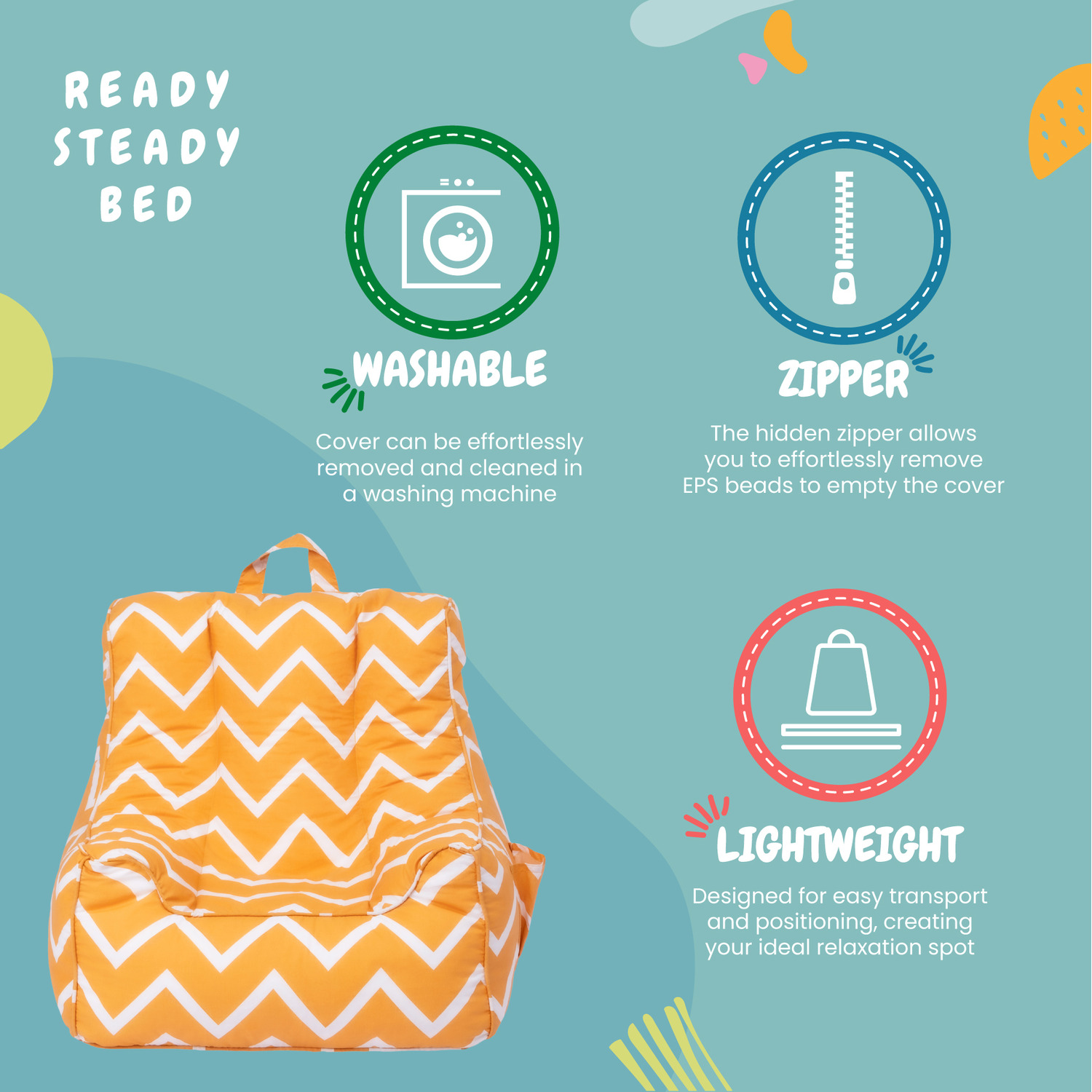 Kids Bean Bag Armchair With Footstool Printed Beanbag Chair Pouf - Zigzag Zigzag