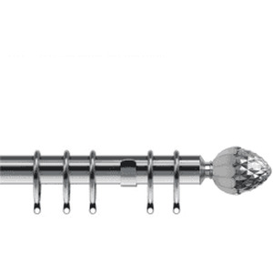 35mm Fixed Length Metal Curtain Pole Set Satin Silver Acorn Finial