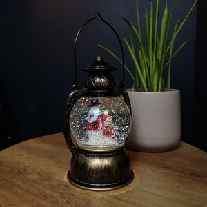 Christmas Glitter Water Spinner Antique Lantern Snowy Snowman Scene