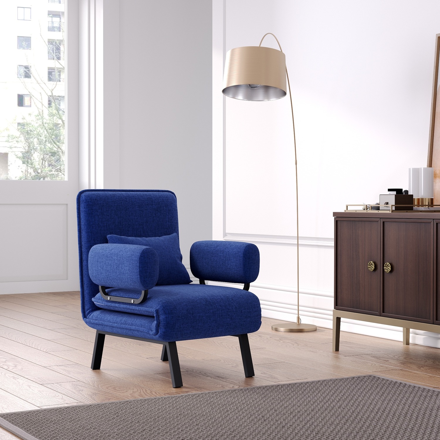 3-in-1 Lounge Chair Sofa Bed With Pillow - Blue