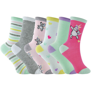 6 Pack Girls Pastel Novelty Unicorn Patterned Socks