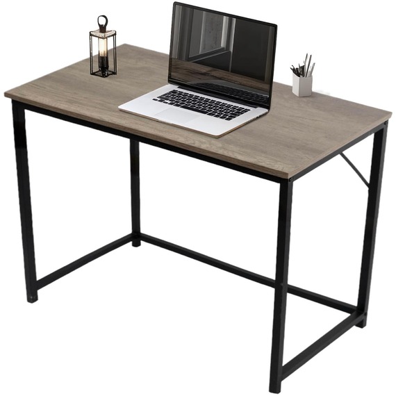 Computer Desk Rustic Light Brown Medium with Black Metal Frame