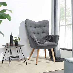 Grey Tufted Button Linen Armchair with Wooden Legs shot 5958933