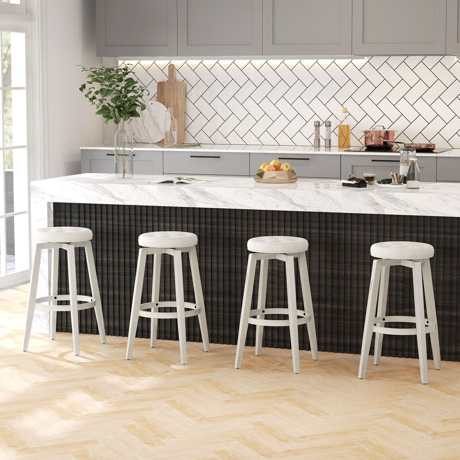Counter Height Stools Swivel Bar Stool Set Of 2 - White
