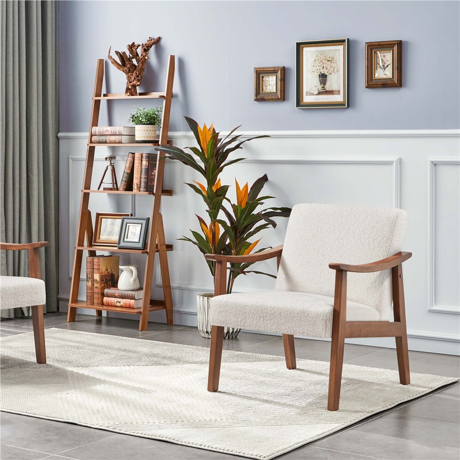 Yaheetech Upholstered Accent Armchair With Solid Wood Legs - Ivory