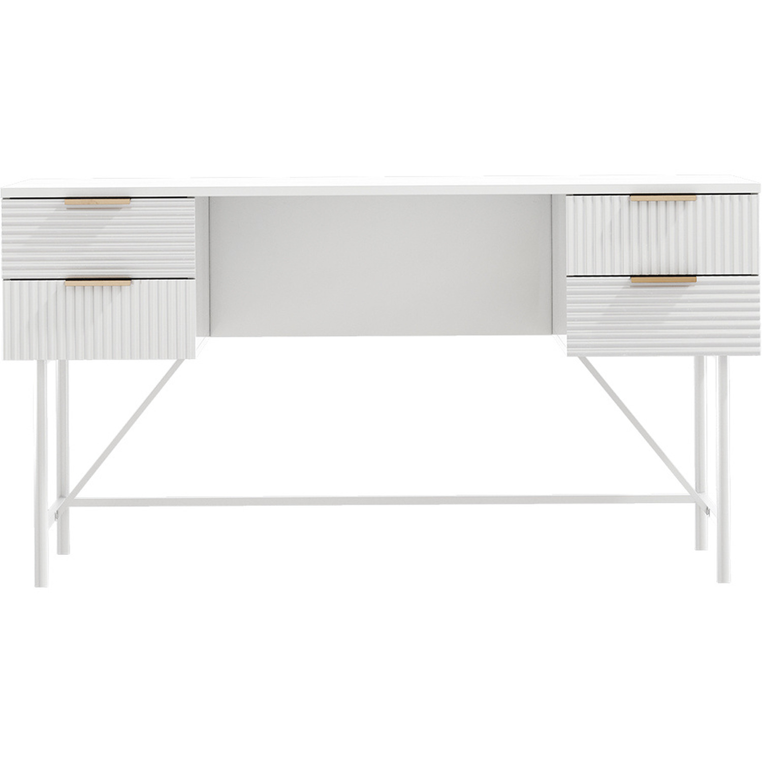 White Striped Study Desk With Ample Storage Drawer - White