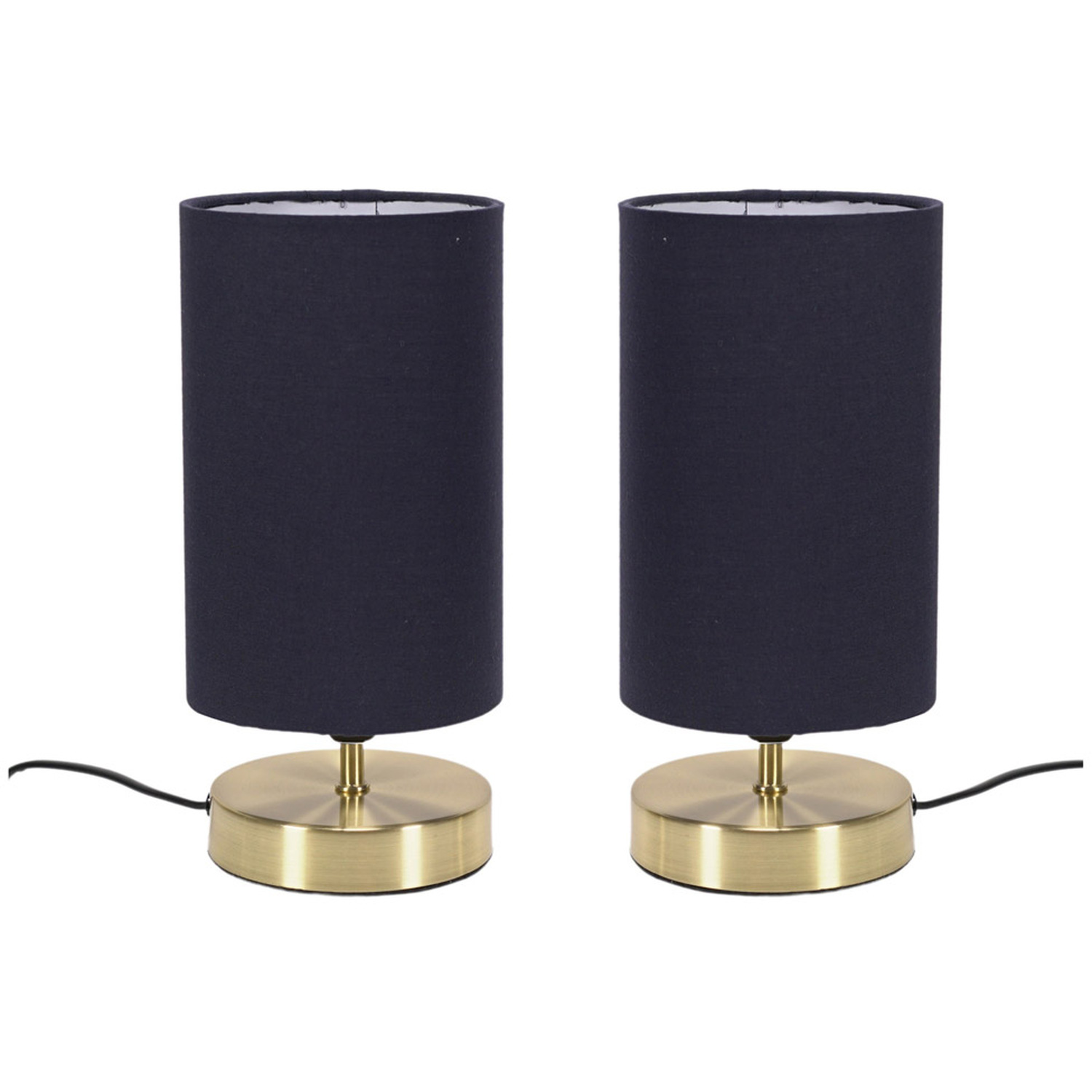 Pair Francis Brushed Gold Touch Table Lamp with Shade with LED Bulbs - White