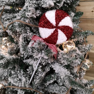 Swirl Glitter Candy Cane Lollipop Christmas Decoration with Stem