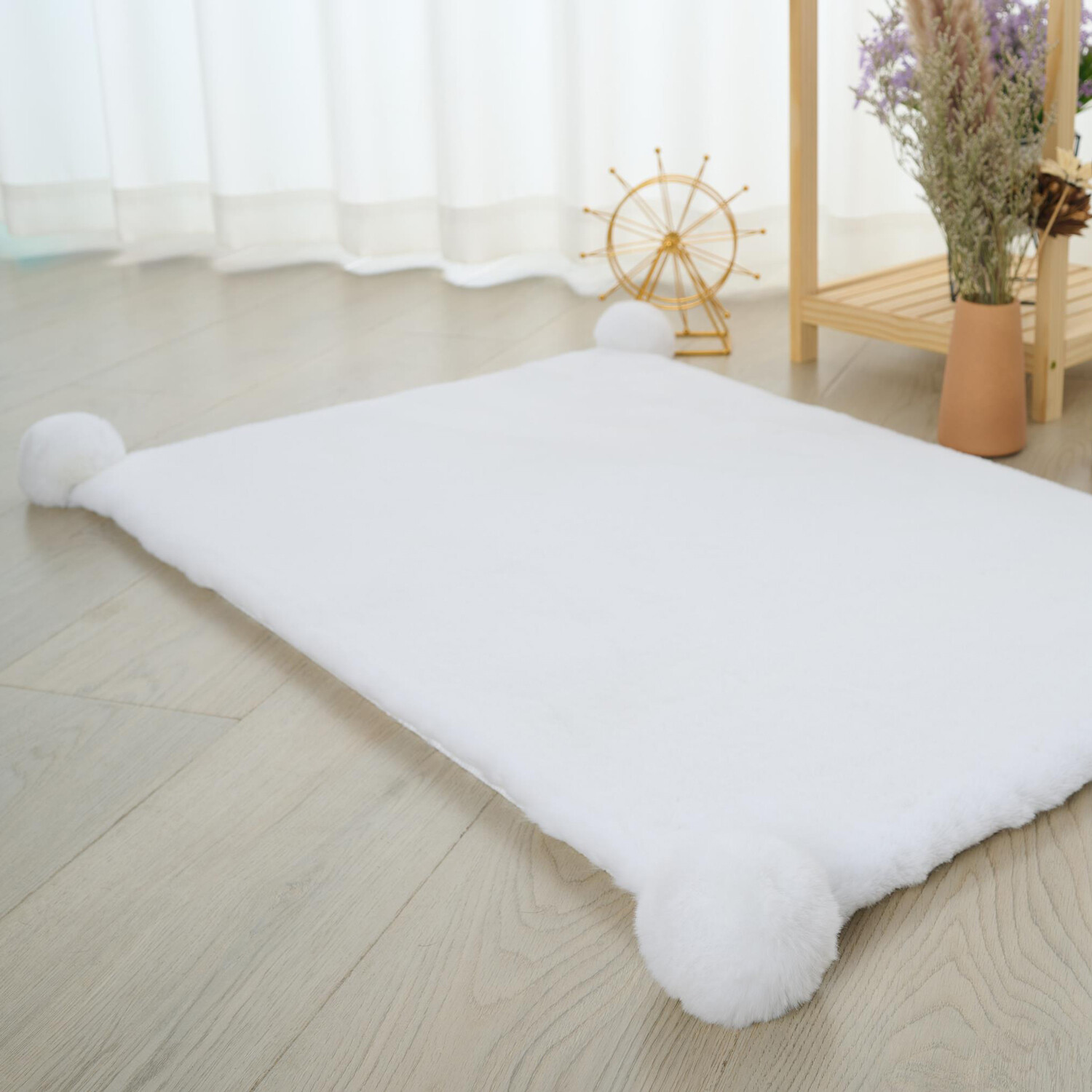Luxury Rabbit Fur Pom Rug - White