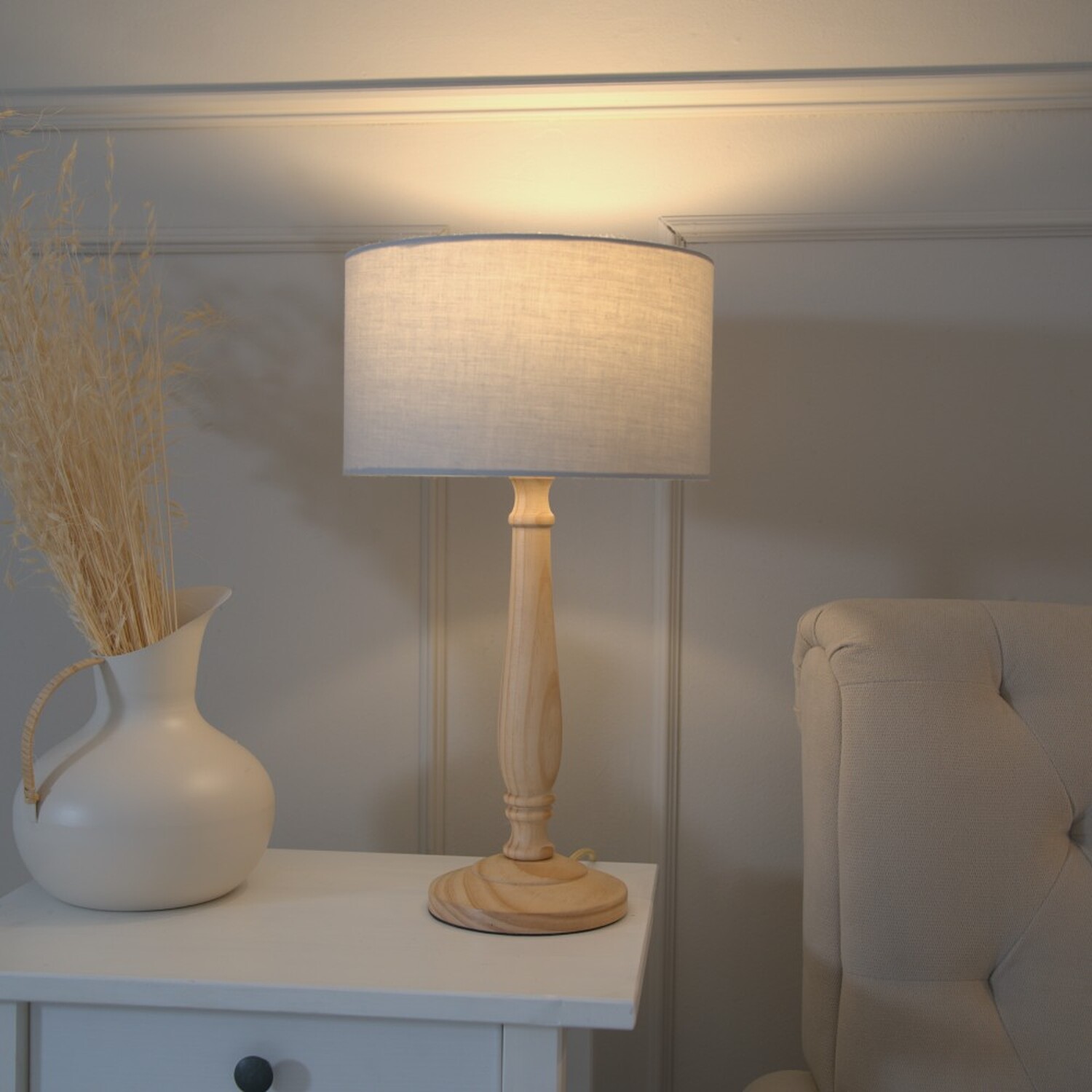 Image of Victoria Light Wood Table Lamp Drum&hellip;