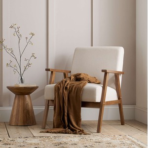 Ellwood Boucle Linen Accent Armchair Fabric Wood