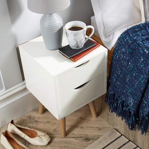 White Home Source Boden 2 Drawer Bedside Table Bedroom Storage Unit shot 7271961